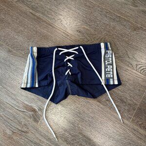 Pistol Pete Men Swim Trunk Lace Up Style Navy Fits Medium Large